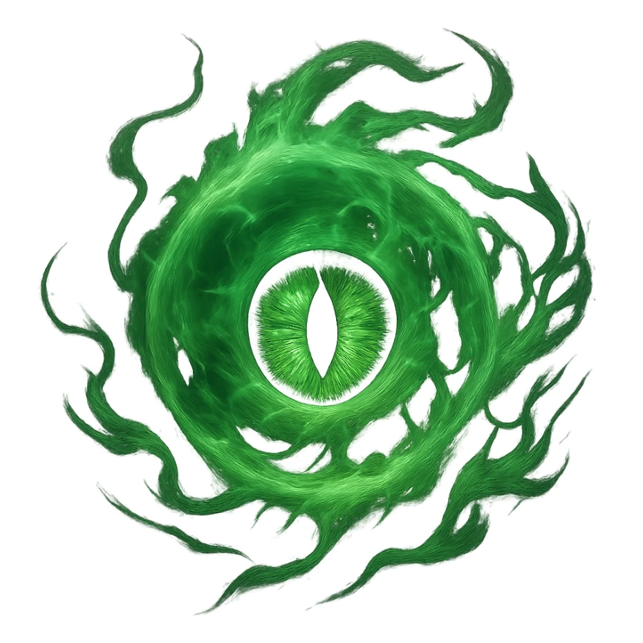 a mystical green energy ball with an eye in the middle, surrounded by swirling energy sticker