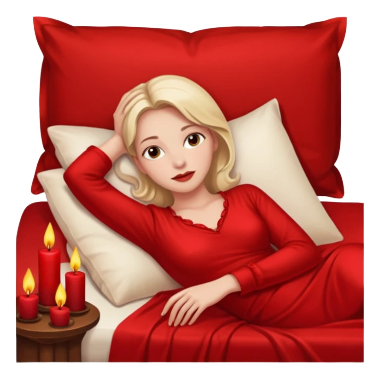 Low bed, red sheets, candles everywhere, woman reclining in shadowed control sticker