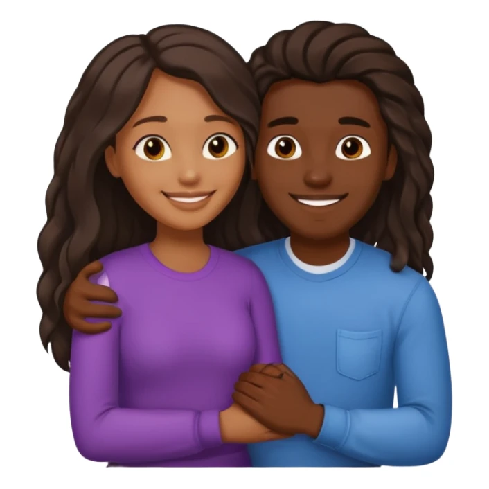 dark skin girlfriend hugs light skin boyfriend with long hair  sticker