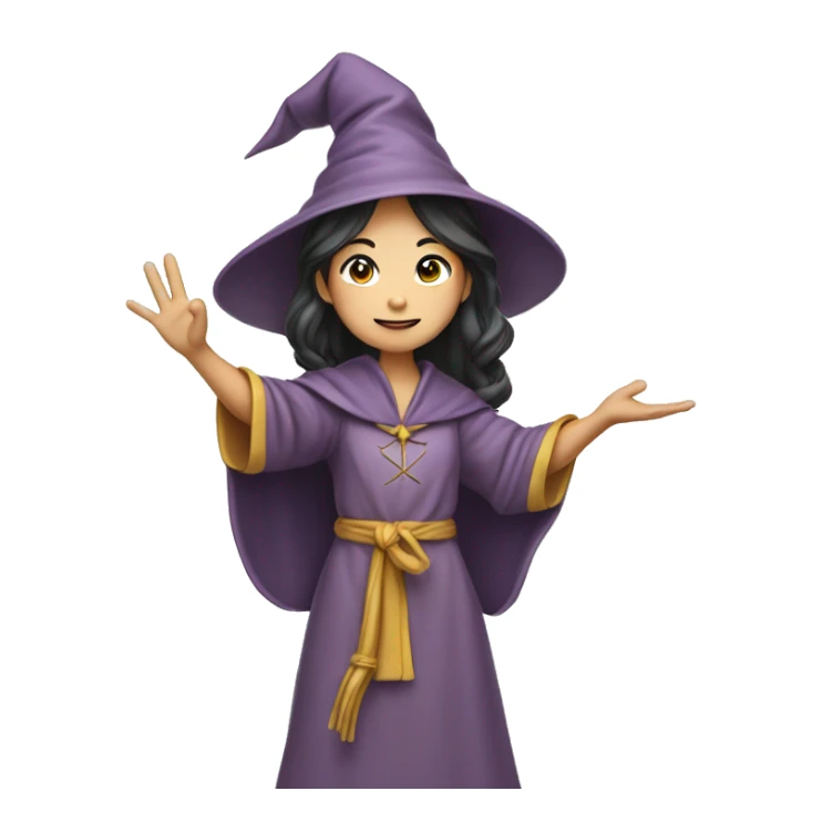 A female young wizard raises her right hand high in the air, asian face  sticker
