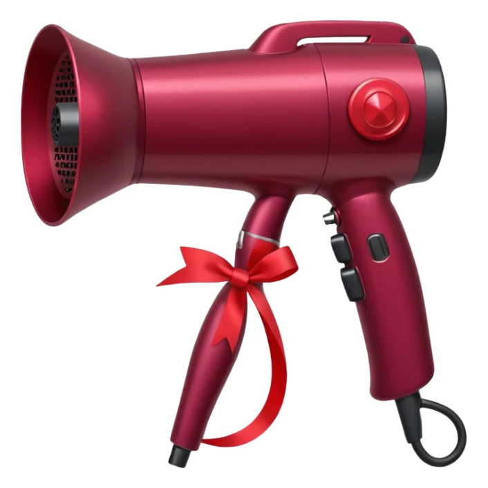 burgundy blow dryer with a ribbon sticker