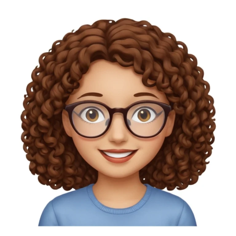 Rapariga, com óculos, cabelo castanho, aos caracóis, comprido sticker