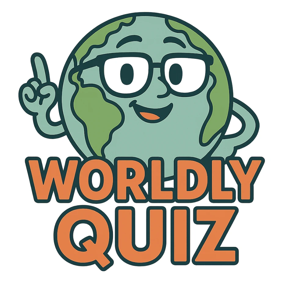 logo for 'WORLDLY QUIZ' using a globe wearing glasses, symbolizing knowledge, friendly and approachable style sticker