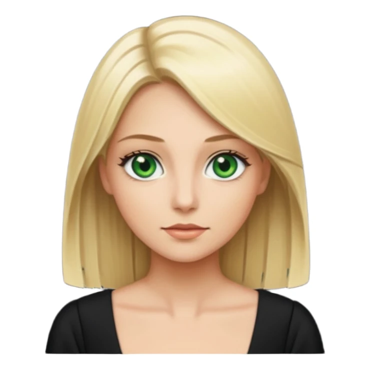 Blonde with straight hair and green eyes and a black tilde  sticker