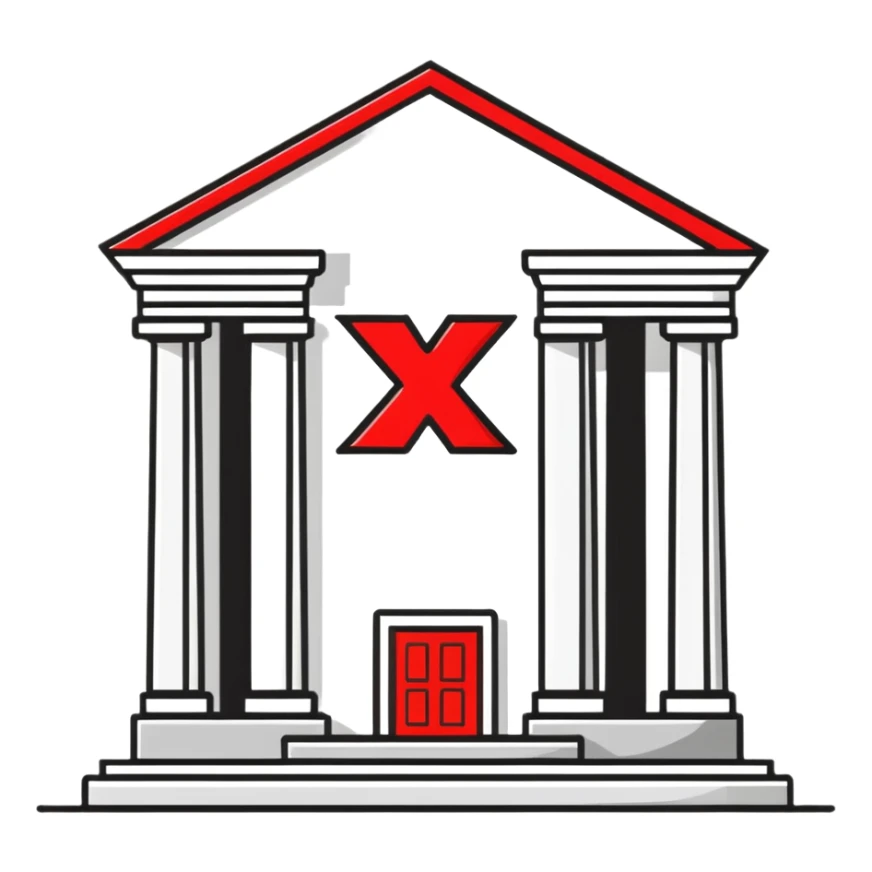 bank building with one large red X mark sticker