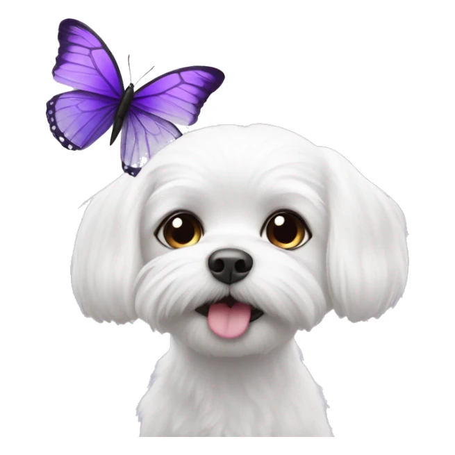 Maltese with purple butterfly landing on its nose sticker
