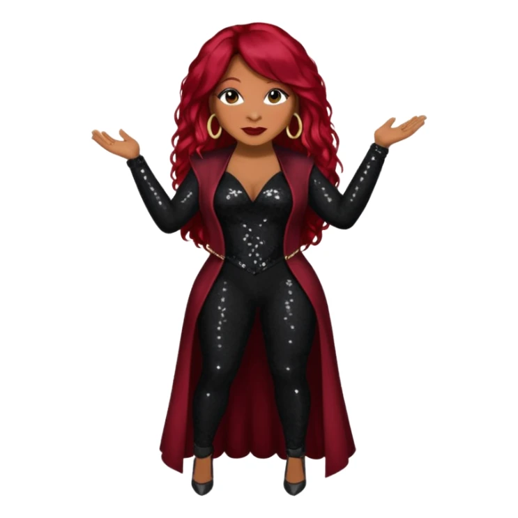 Traci Braxton with long dark red hair, black sequin outfit sticker