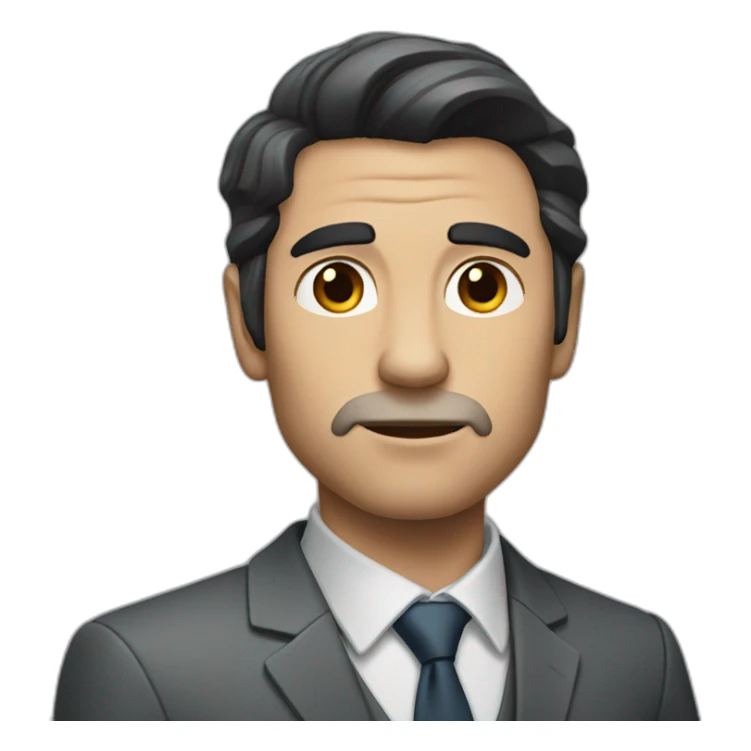 man with dark hair in gray suit pointing serious face sticker