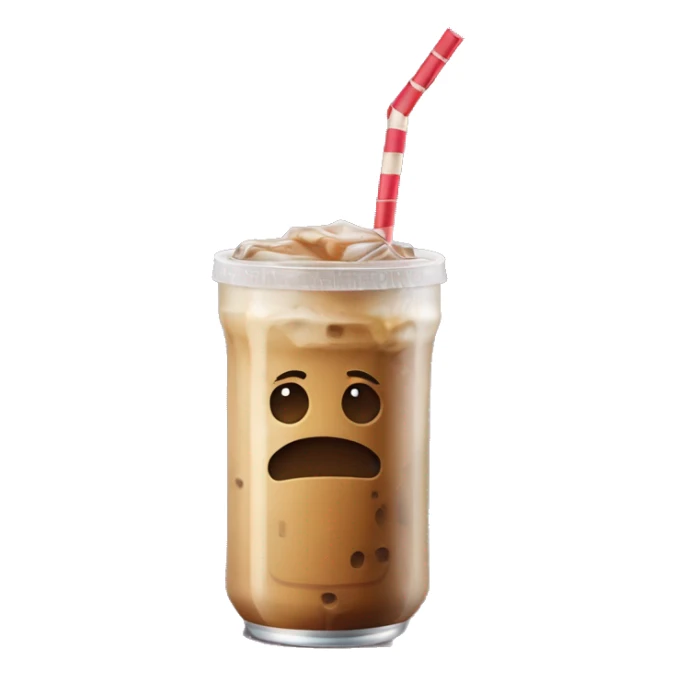 Iced coffee in a beer glass can with a bamboo lids on top and straw throughout  sticker