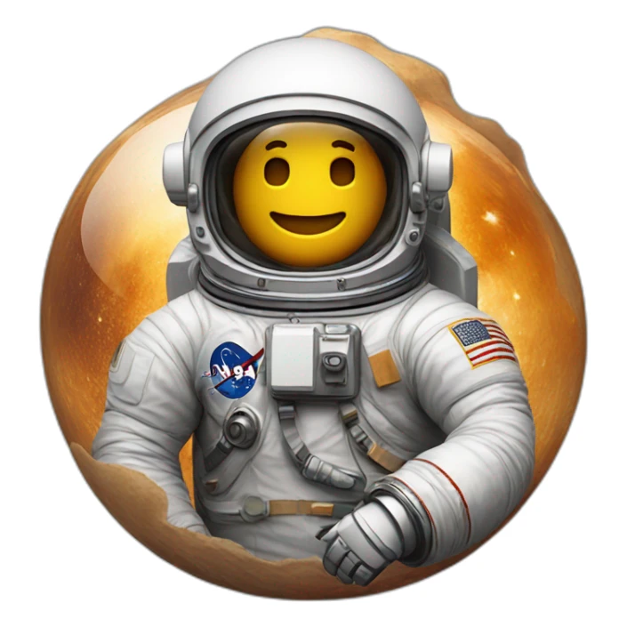 Astronaut with helmet closed floating on a whiskey bottle sticker