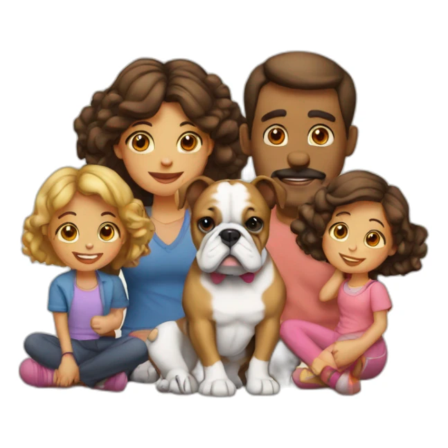 father-mother-two-daughters-bulldog-dog-black sticker