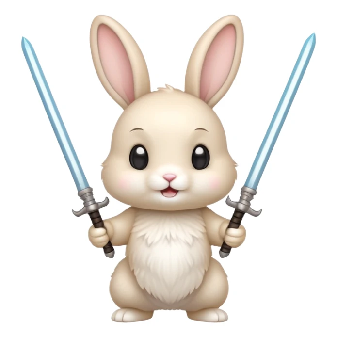 cute cream-colored bunny holding two sabers, cheer expression sticker