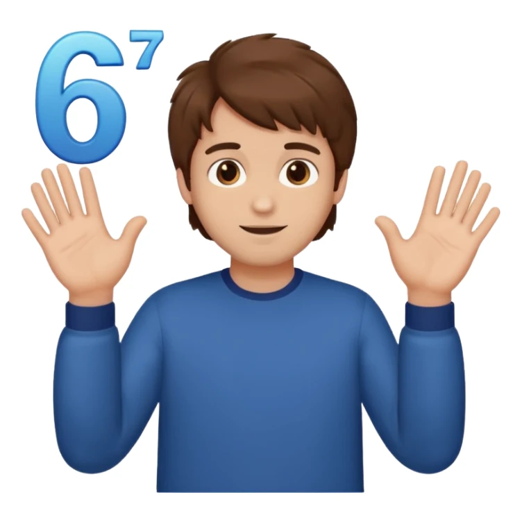 guy with fluffy hair holding out 2 hands with the number 67 above them sticker