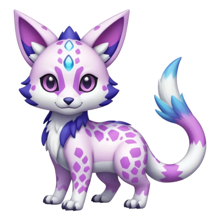 Shiny Pastel Bright Light Patterned Snowy Gorgeous Cute Realistic Beautiful Pretty Elemental White with Violet and Indigo and pink markings Trico-Liepard-Zangoose-Pokémon-Digimon-Fakémon-fusion-hybrid-creature sticker