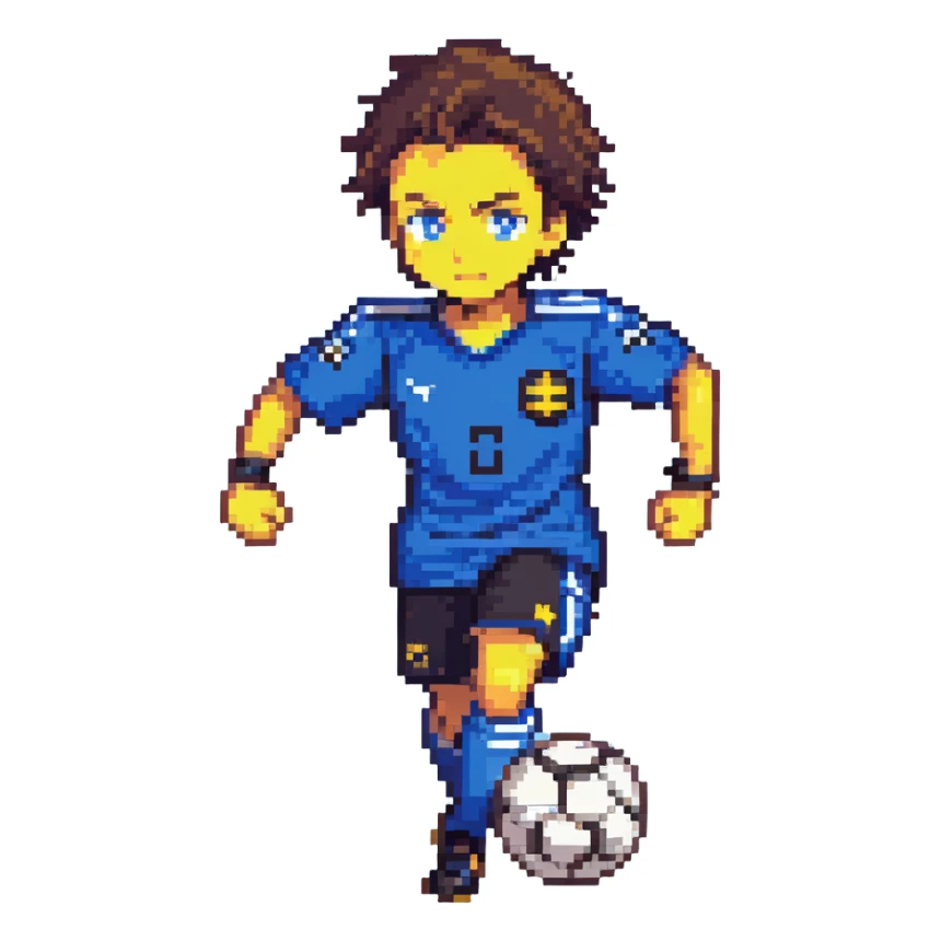 anime soccer player inspired by Blue Lock, dynamic pose, blue and black uniform sticker