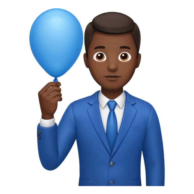 dark brown skin, office man, hold blue balloon sticker