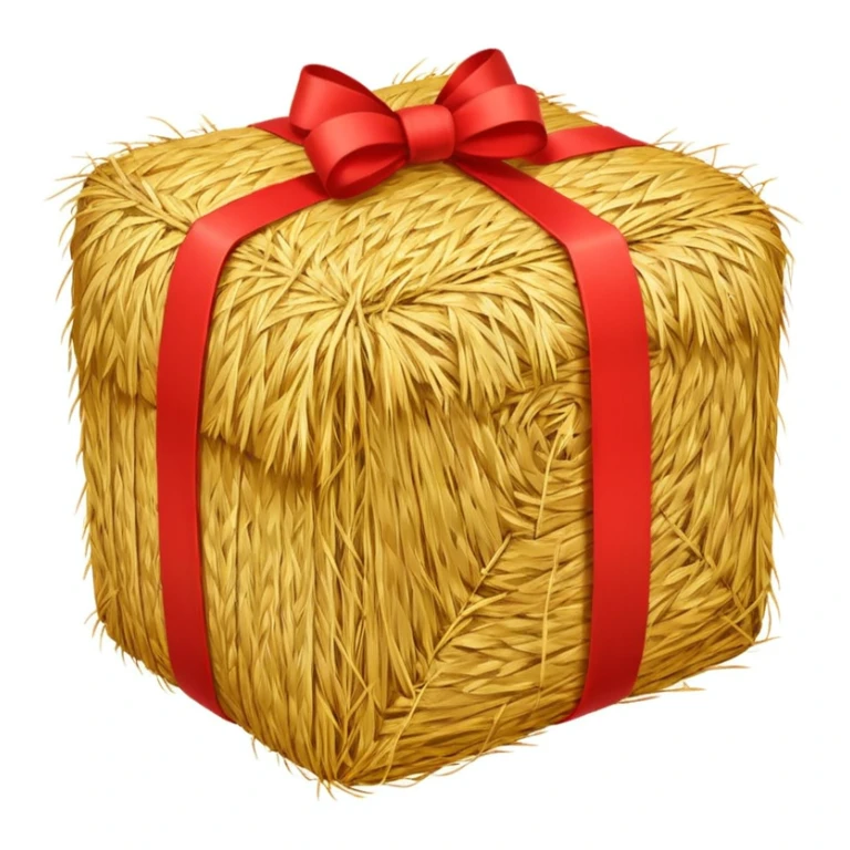 bale of hay with red ribbon sticker