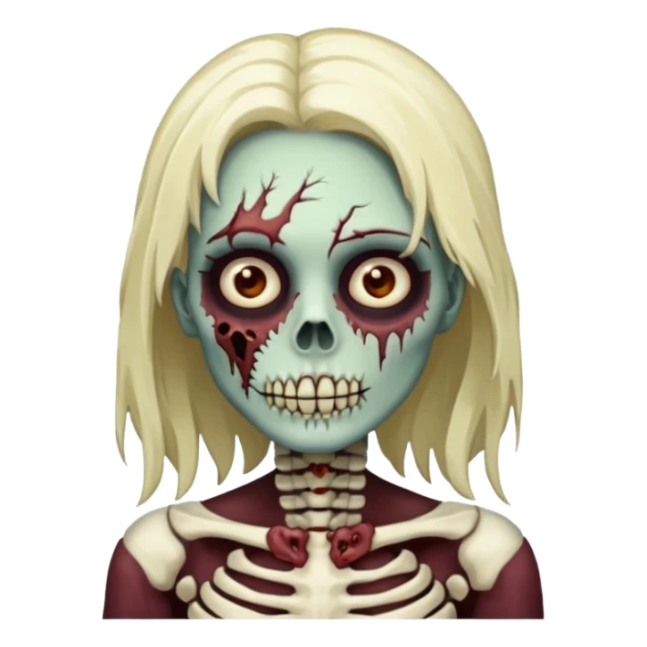 Undead zombie girl with half skeleton face sticker
