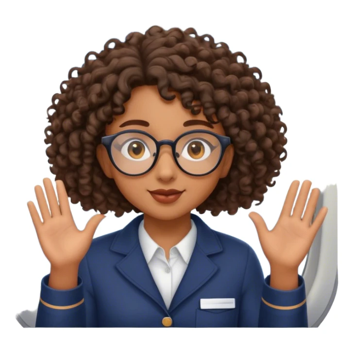 Étudiante de 20 ans noire métissée avec les cheveux bouclés, le visage ovale et des lunettes semi rondes et les yeux en amande qui fait coucou par le hublot d'un avion  sticker