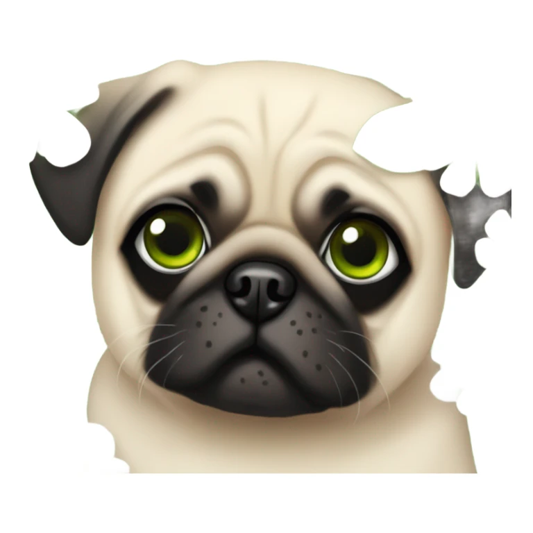Cute Baby pug with big green eyes hiding in flowers  sticker