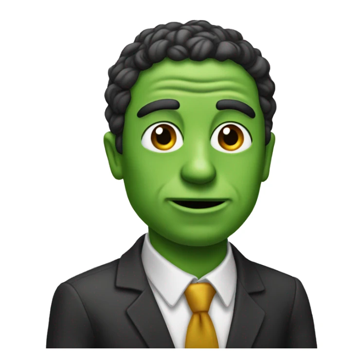 A man will stand and have a pepe coin on the left side of his head sticker