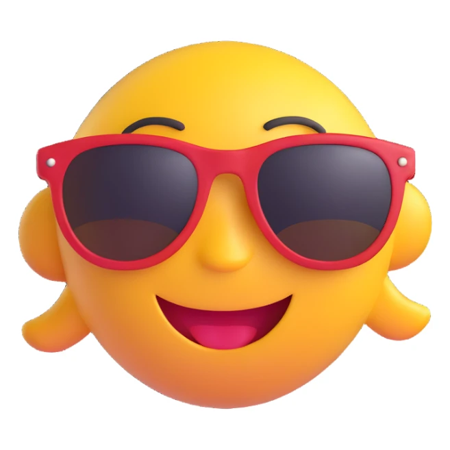 3D smiley emoji, round shape, wearing sunglasses, with the text "király", cool face sticker