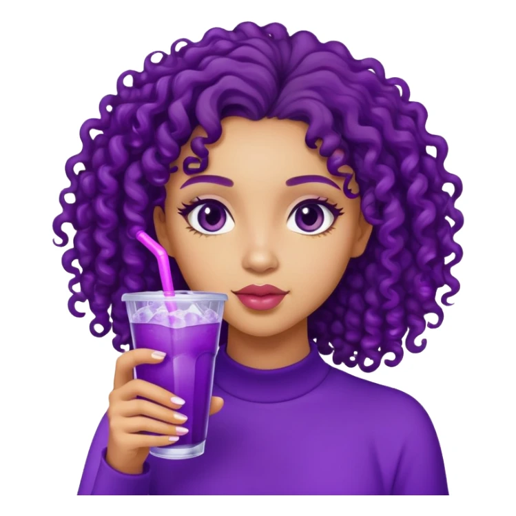 Lightskin curly head girl drinking purple drink with ice sticker