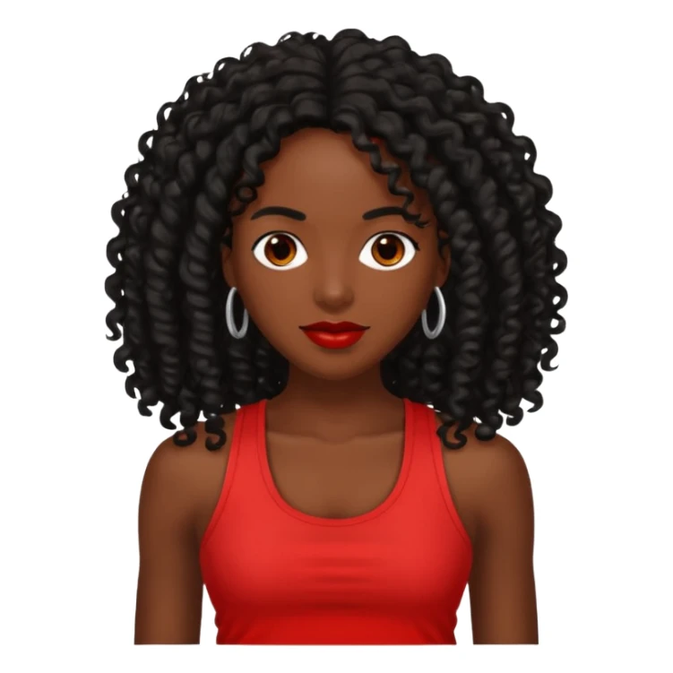 Rozonda Chilli Thomas medium dark skin long black curly hair, red tank top sticker