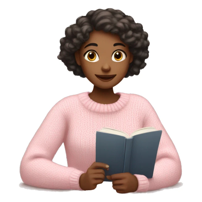 Pretty girl with light pink sweater reading cozy sticker