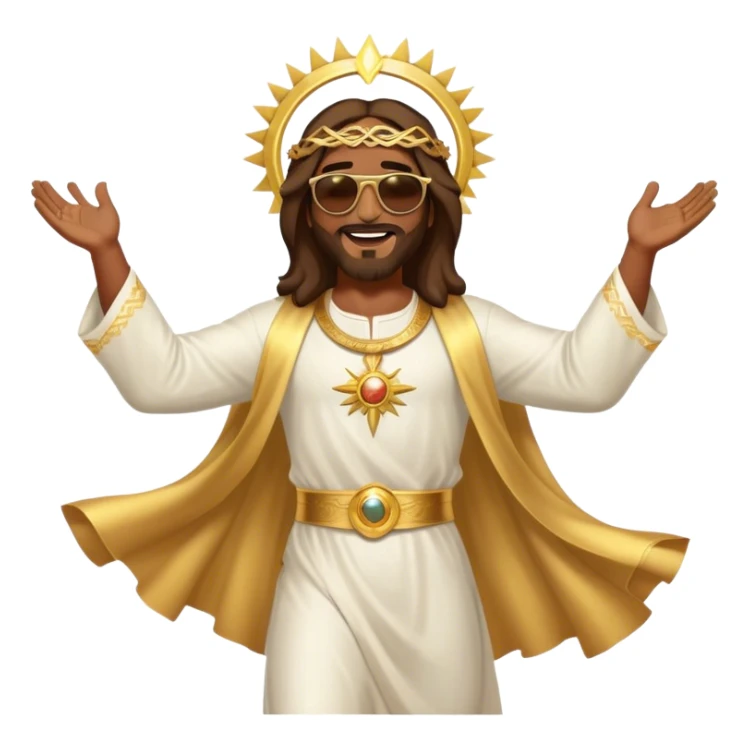 dancing figure of rejoicing Jesus with  sunglases golden  sticker