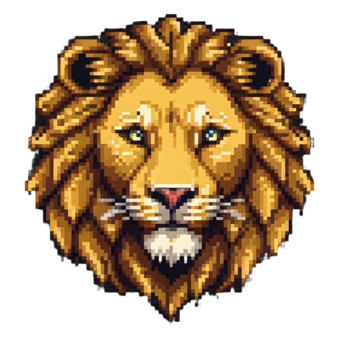 pixel art lion head with detailed mane sticker