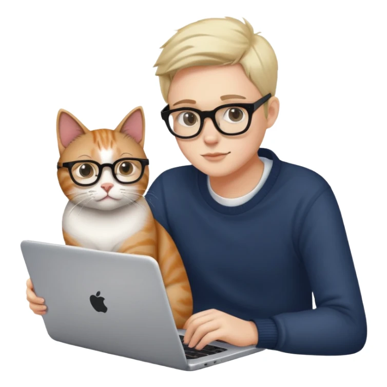 cat sitting next to person working on laptop sticker