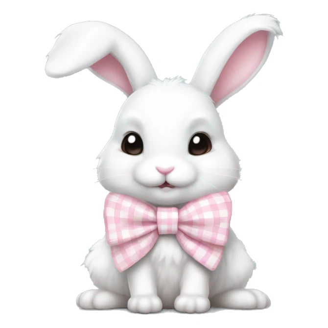 Adorable fluffy white rabbit with pastel pink gingham bow sticker