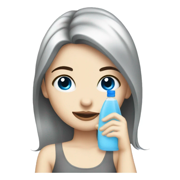 White girl with black hair and blue eyes drinking while cleaning  sticker