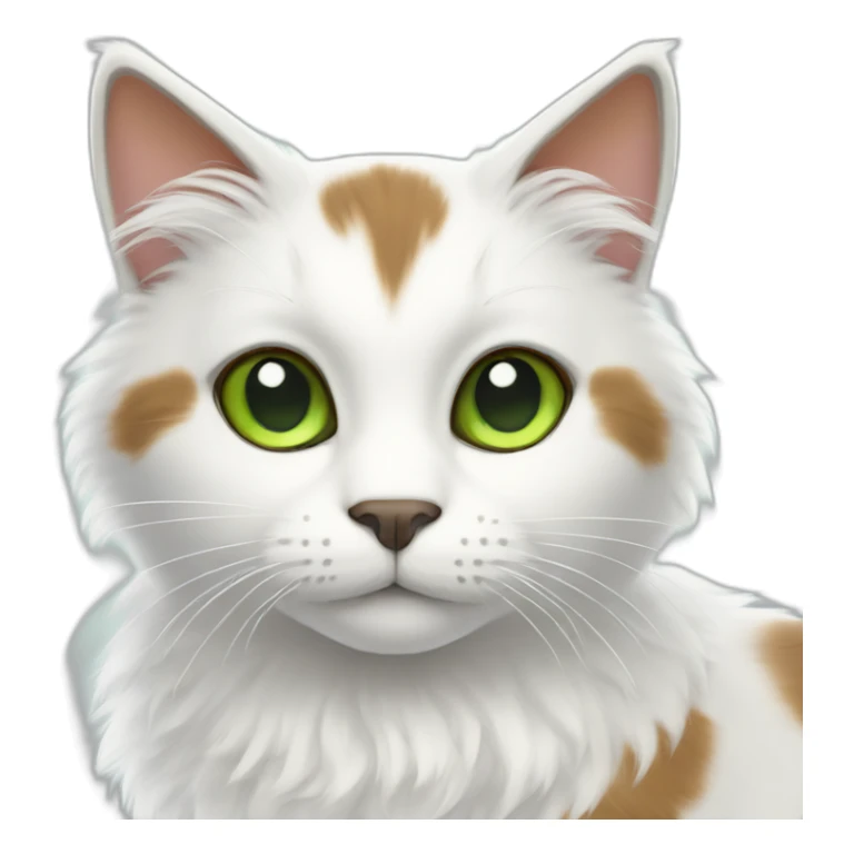 white fluffy bi-colour cat with brown ears, brown ears and green eyes sticker