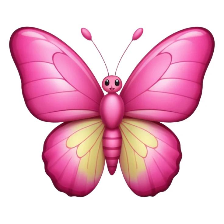pink butterfly emoji, wings open, cute expression, apple style sticker
