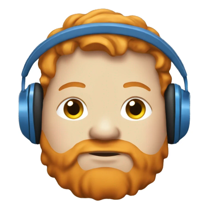 A very fat ginger with headphones and a blue hoodie sticker