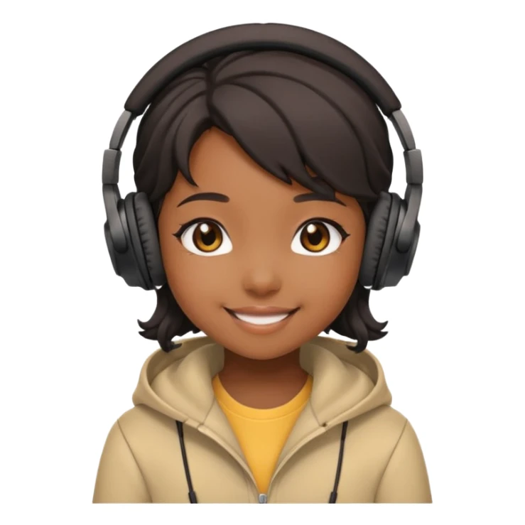 chibi anime black girl smiling with head phones on sticker