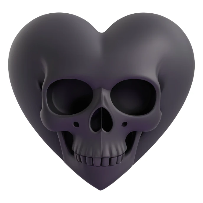 3D style black heart with a subtle skull motif, gothic and mysterious sticker