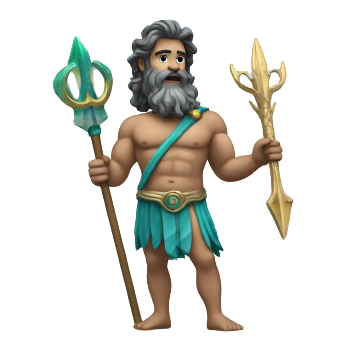 Poseidon holding a trident in one hand and a pill in the other hand sticker