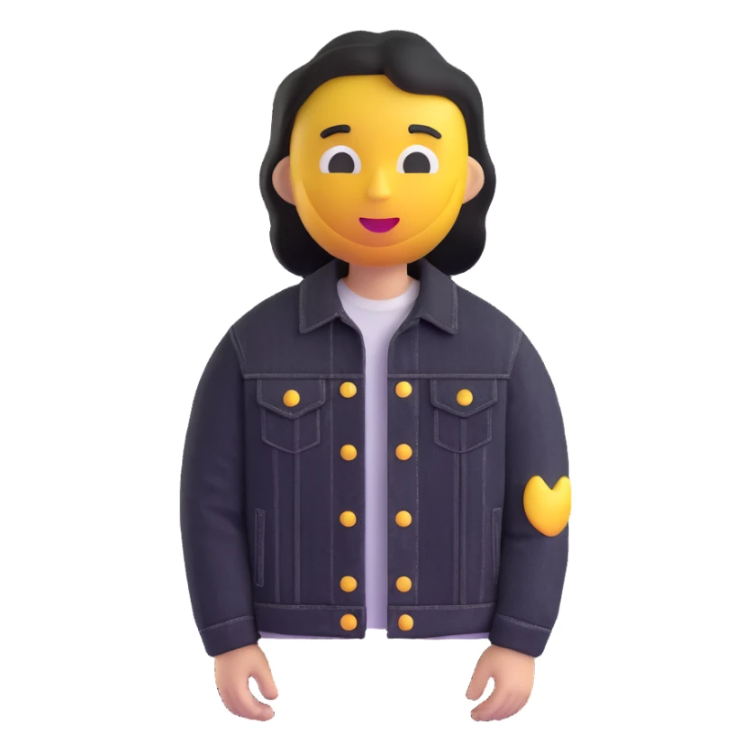 Change the character's outfit to a black denim jacket, keeping the 3D emoji style unchanged. sticker