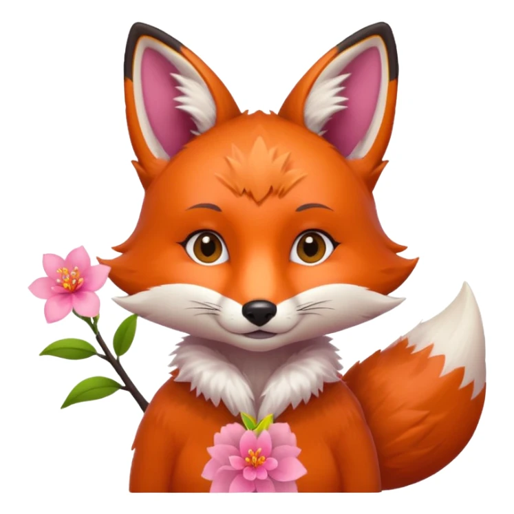 Fox holding a blossom and wearing a blossom sticker