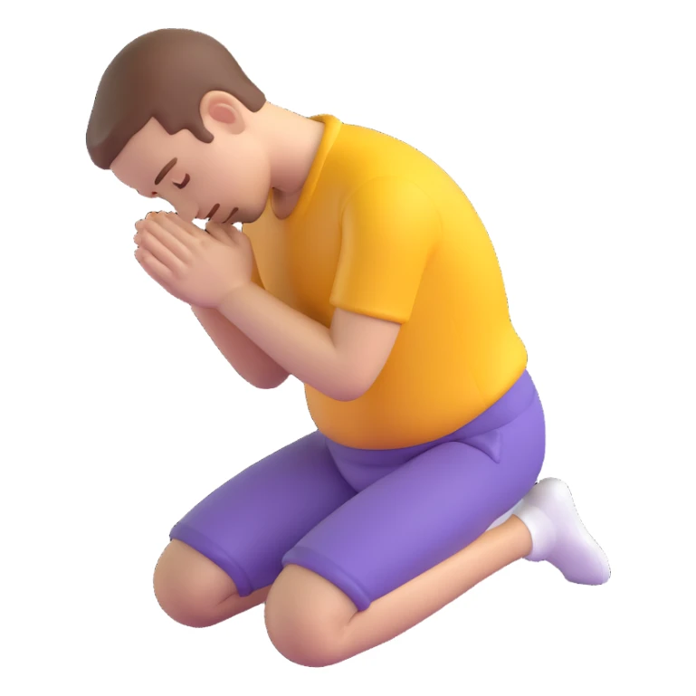 male bowing forward in prayer, 3D emoji style, 80% realistic sticker