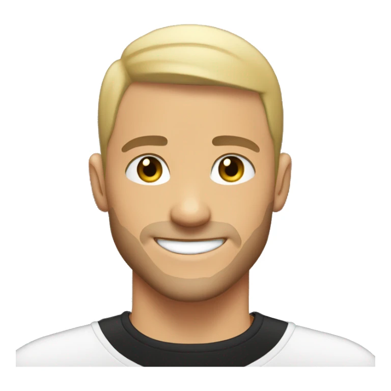 white Young man, with black buzz cut, and a faded beard, smiling really happy, and muscular but with a black t shirt on sticker