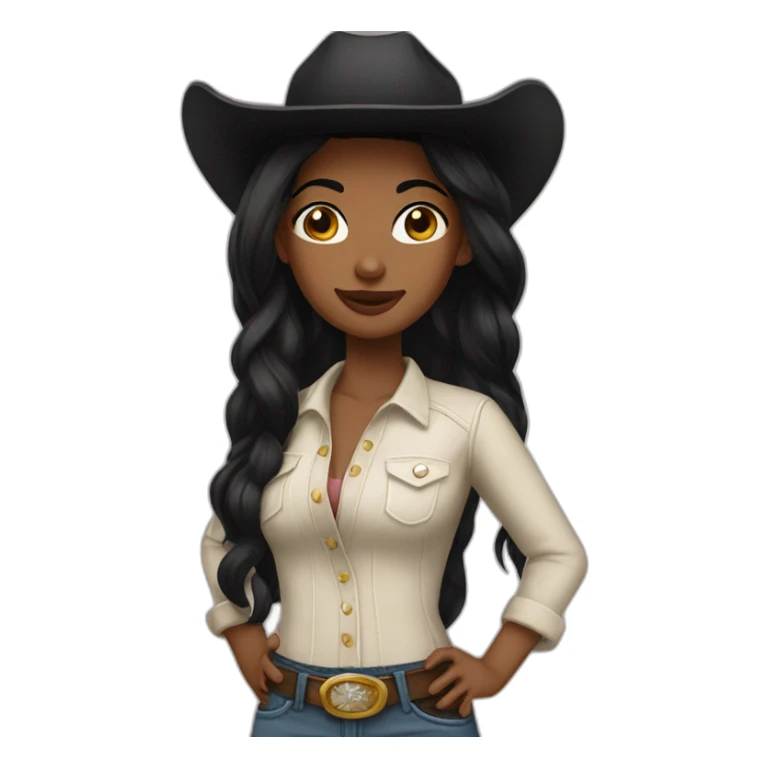 cowgirl straight black hair sticker