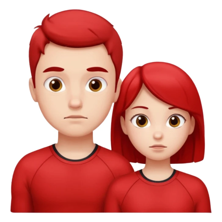 Girl and boy in red gym clothes and thoughtful faces sticker