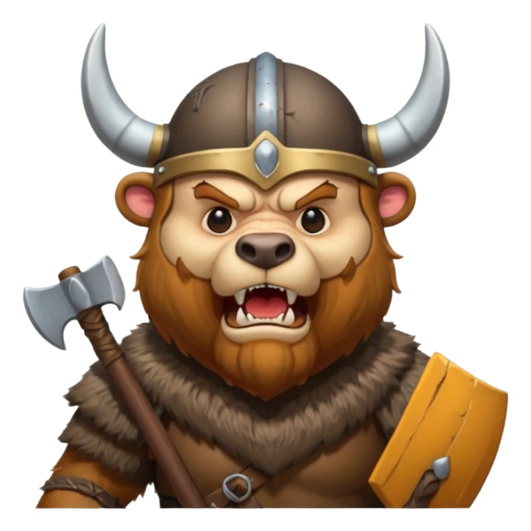 Viking Bear wearing horned helmet growling. holding axe sticker