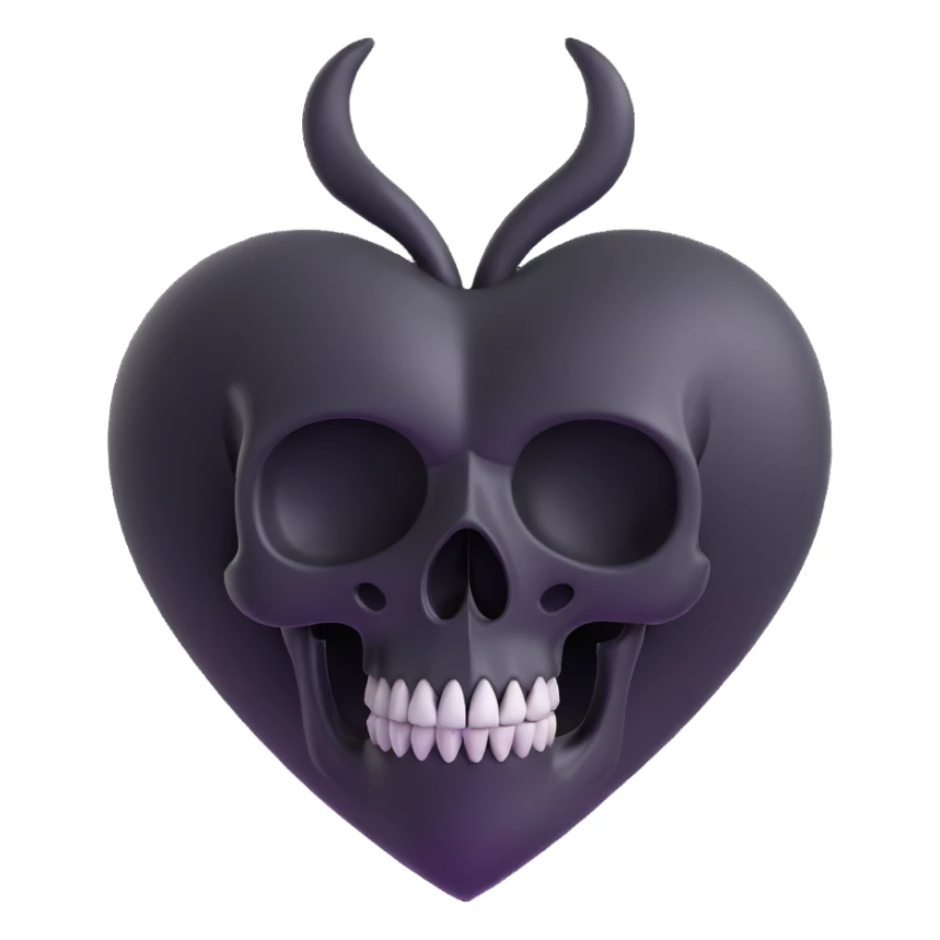 3D style black heart with a subtle skull motif, gothic and mysterious sticker