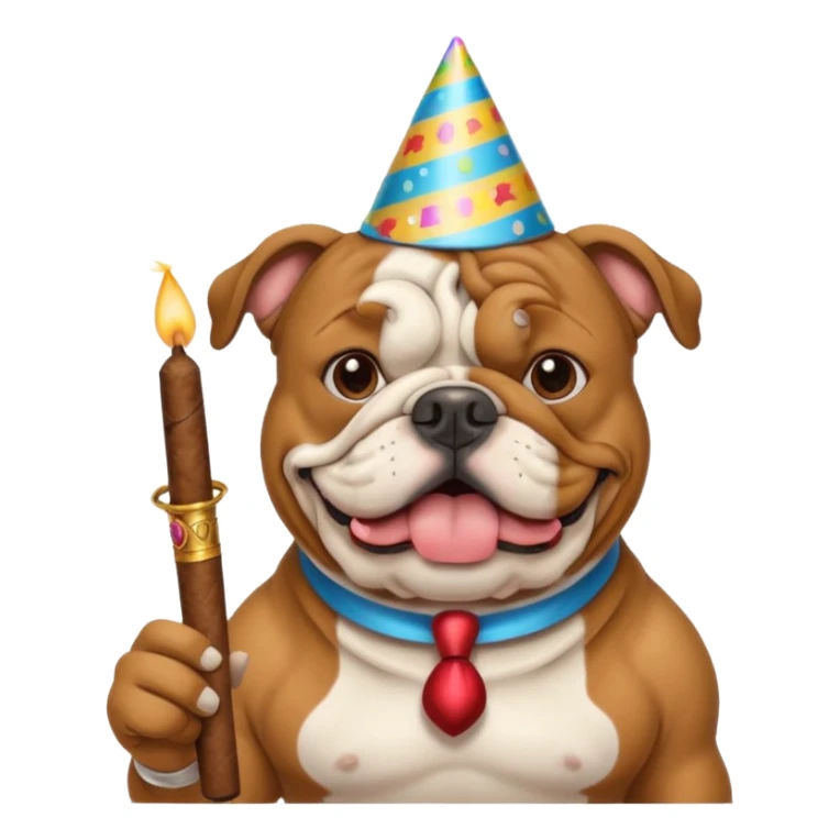 A Bulldog celebrating his birthday with a cigar  sticker