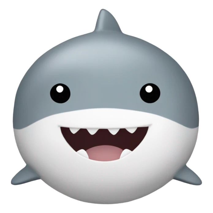 small round shark squishmallow, gray with white belly, tiny cute smile, black eyes sticker